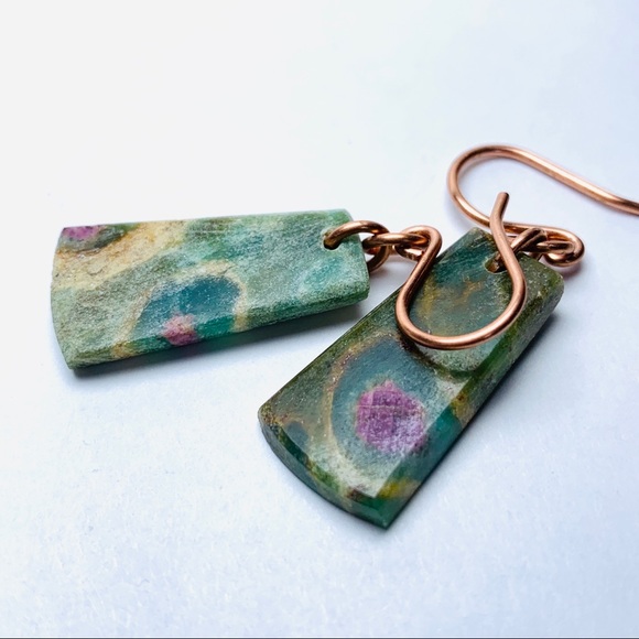 Genuine Ruby Zoisite Earrings - Picture 3 of 9